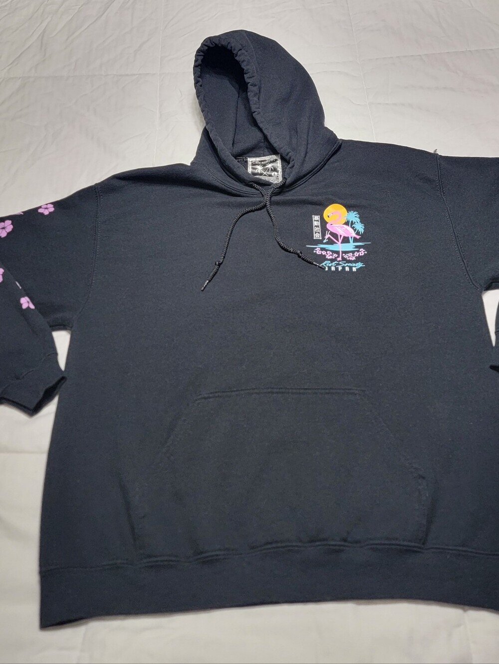 Riot Society Japan Hoodie Men L Black Flamingo Blossom Long Sleeve Made In USA